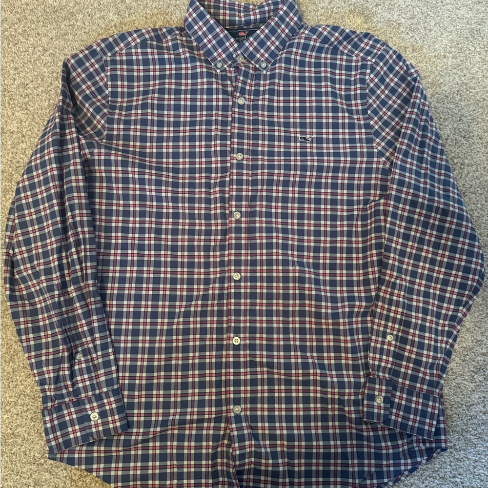 Vineyard Vines Navy and Red Checkered Shirt